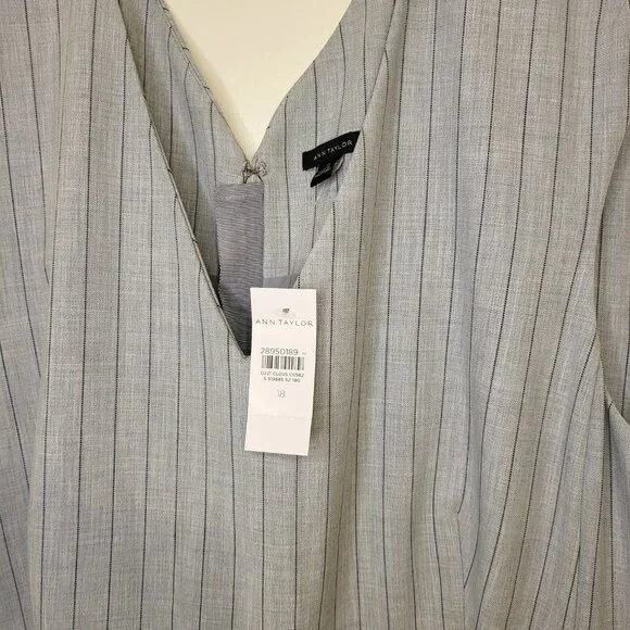 NWT Ann Taylor Bi-Stretch V-Neck Gray Pinstripe Summer Fall Career Dress Sz 18 - Picture 3 of 13